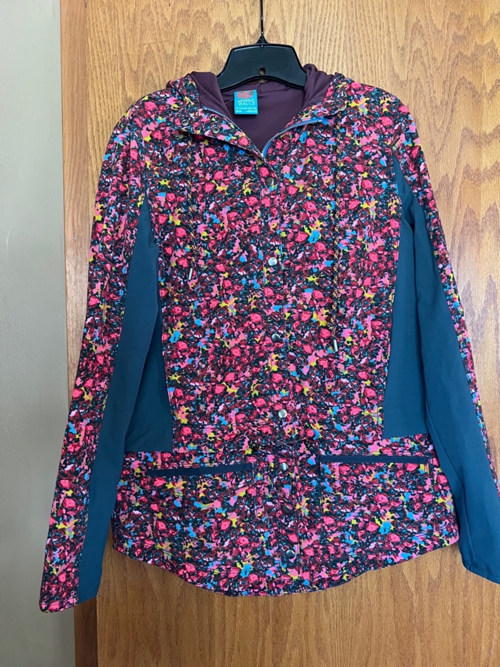 Without Walls Pink Floral Utility Jacket with Teal Panels